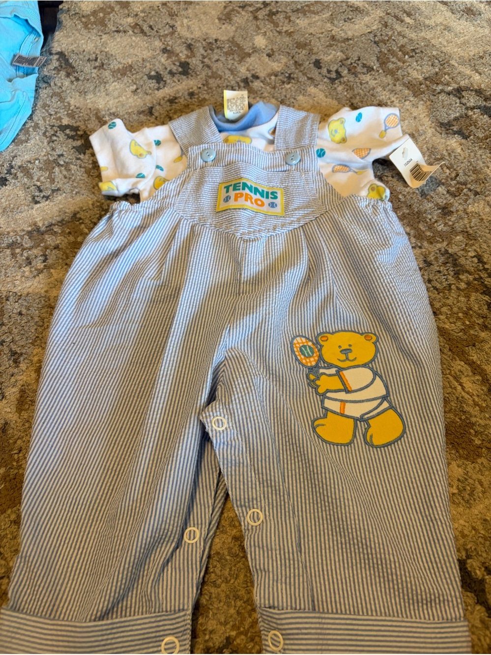 Unbranded Blue Striped Kids Tennis-Bear Overalls